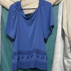 Gisson Royal Blue Blouse with Tassel Trim